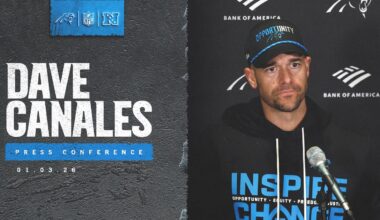 Dave Canales speaks to the media after Week 18 matchup with the Tampa Bay Buccaneers