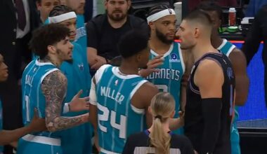 LaMelo Ball dunks with 10 secs left in game and Nikola Vucevic was heated