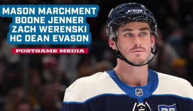 Mason Marchment, Boone Jenner, Zach Werenski and HC Dean Evason - CBJ vs. Penguins | Postgame Media