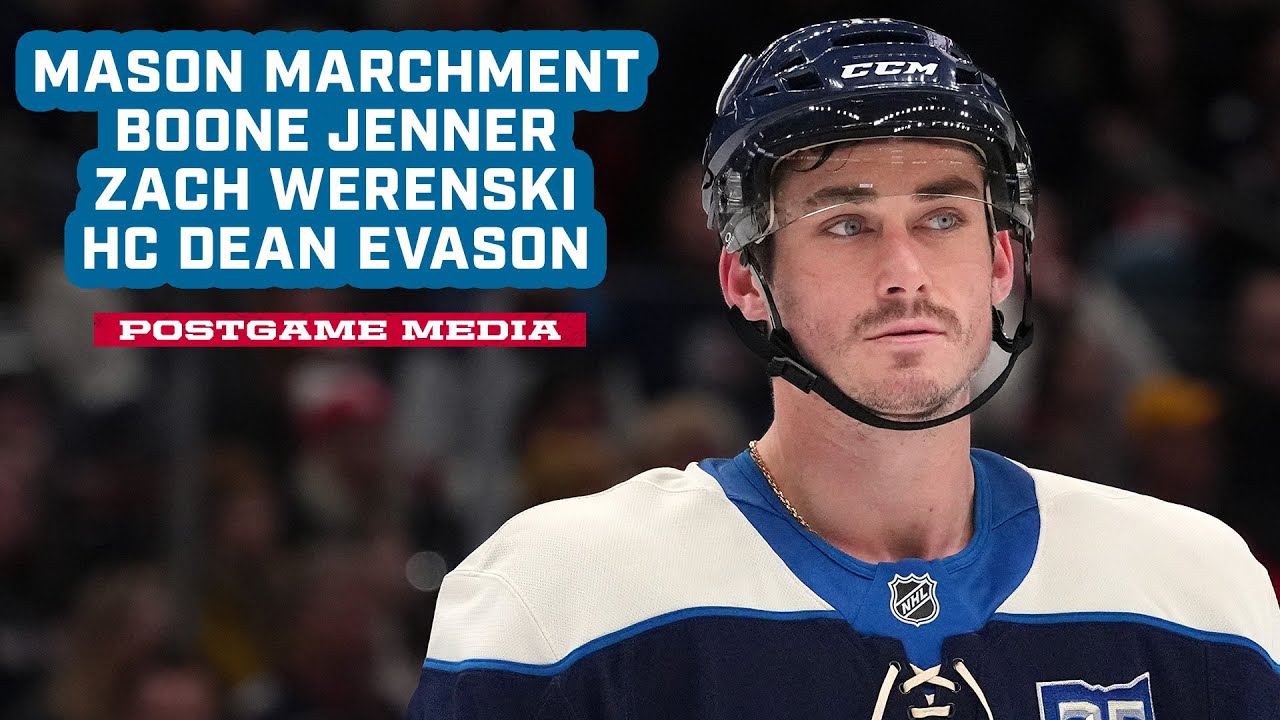 Mason Marchment, Boone Jenner, Zach Werenski and HC Dean Evason - CBJ vs. Penguins | Postgame Media