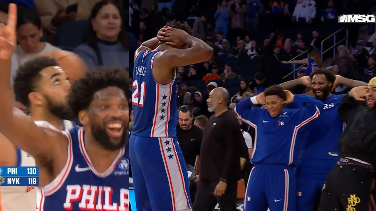 Joel Embiid celebrates first dunk of season and thrusts with 76ers bench 😂