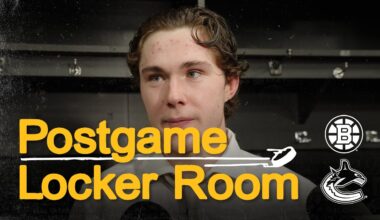 Jeremy Swayman and Fraser Minten talk after the Bruins beat the Canucks in OT