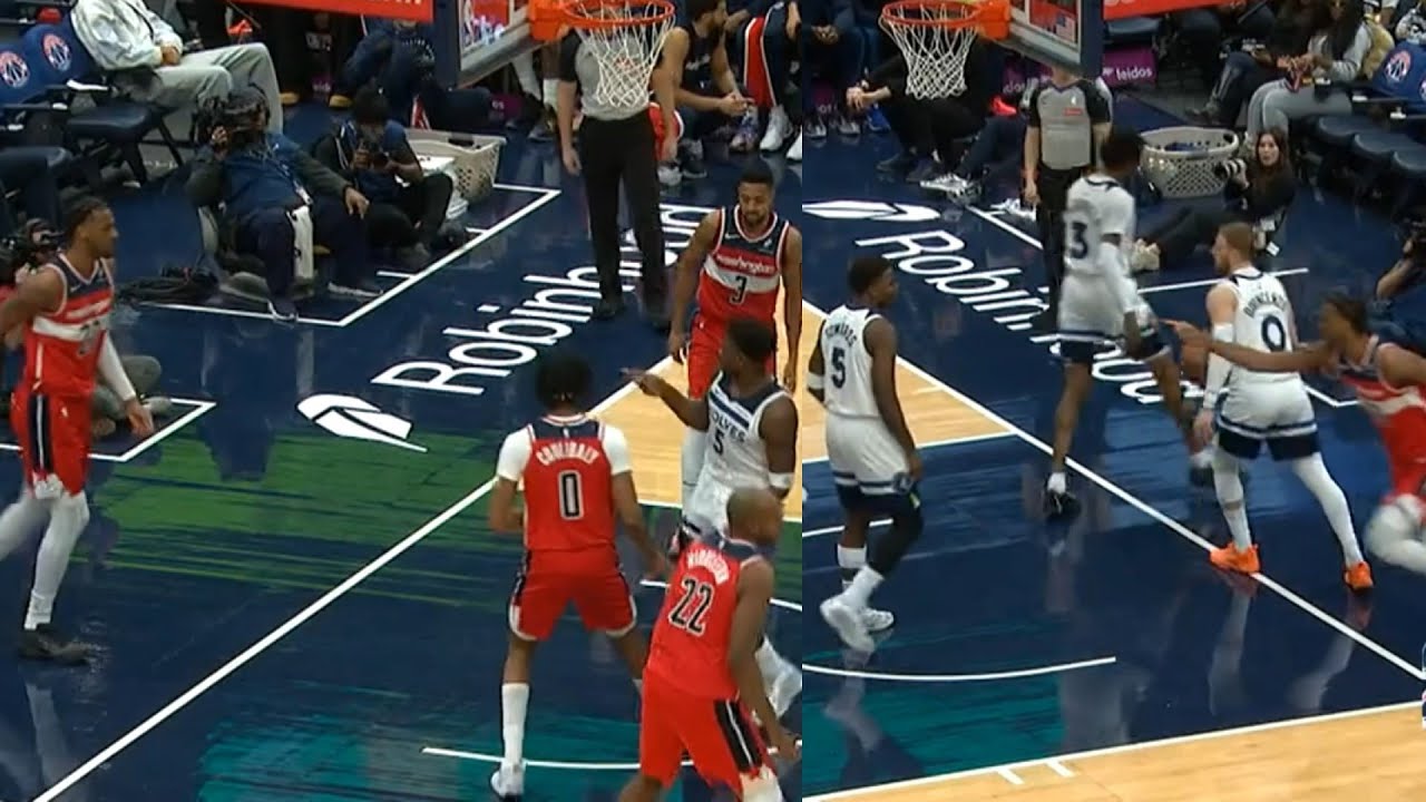 Anthony Edwards points at Alex Sarr after bucket then Sarr does it back 30secs later 😂