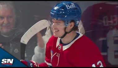 Canadiens' Cole Caufield Bats Down Pass And Snipes Perfect Shot Past Flames' Dustin Wolf