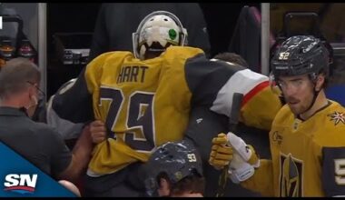 Golden Knights' Carter Hart Helped Off Ice After Suffering Injury Prior To Blue Jackets goal