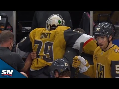 Golden Knights' Carter Hart Helped Off Ice After Suffering Injury Prior To Blue Jackets goal