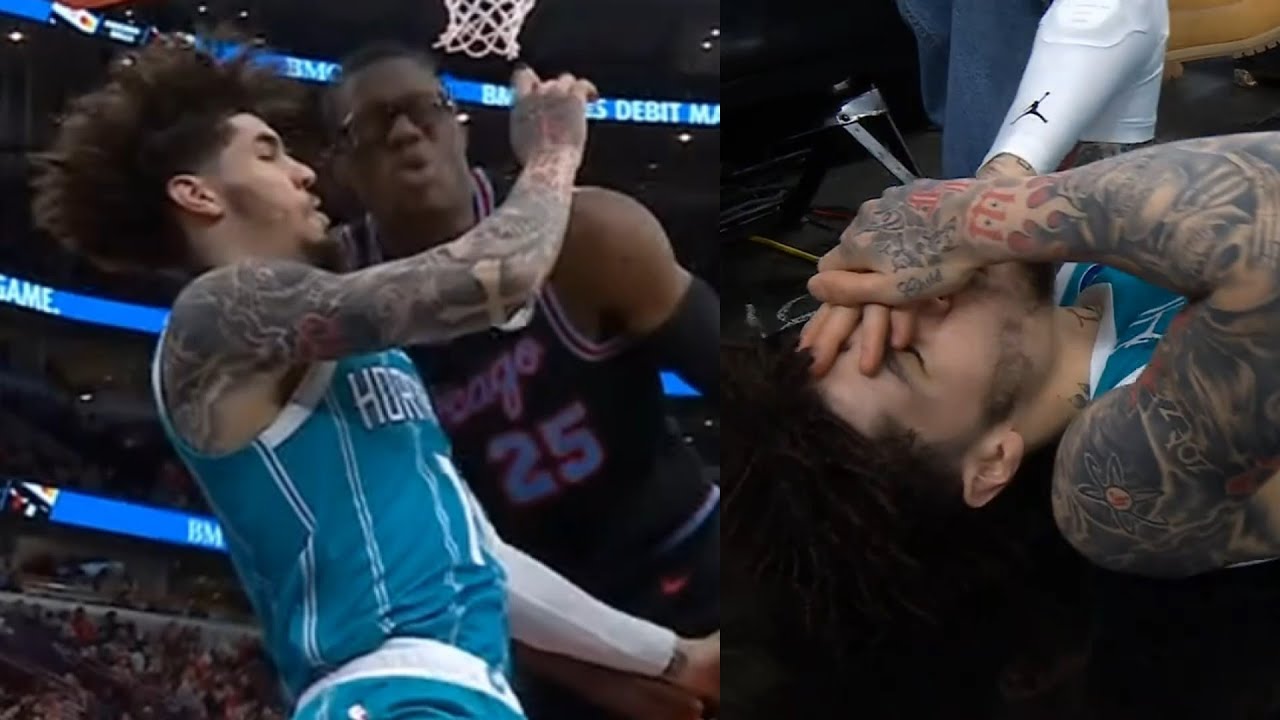 LaMelo Ball and Jalen Smith almost knock each other out after nasty head collision