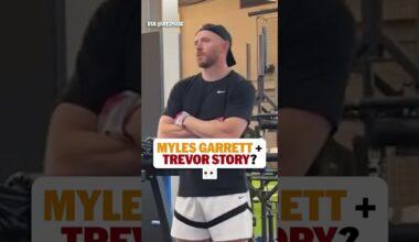 Myles Garrett making that Boston connection with Trevor Story 👀