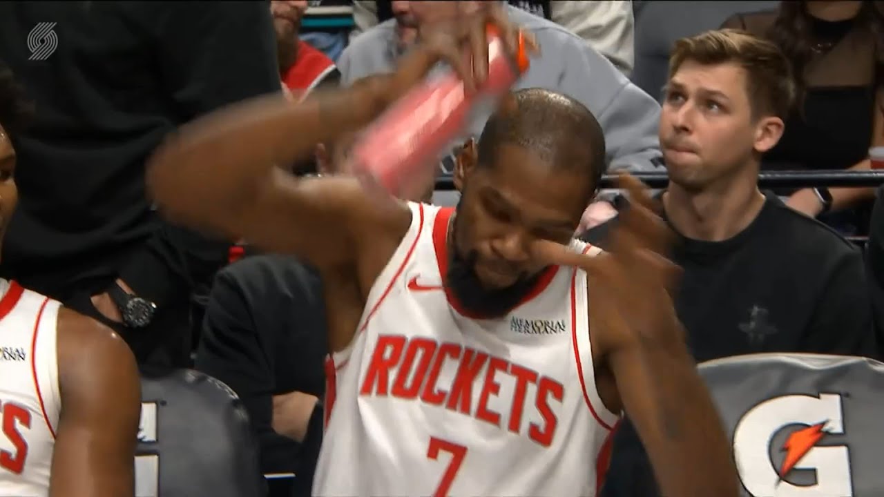 Kevin Durant slams drink bottle in frustration as Rockets lose vs Trail Blazers
