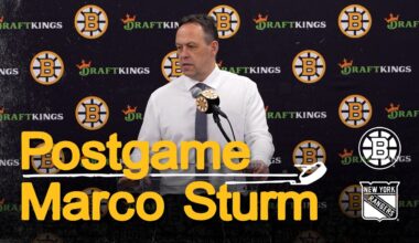 Marco Sturm speaks with media after 10-2 win over Rangers