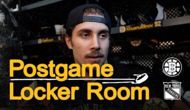 Bruins Players speak with media after 10-2 win over Rangers on Saturday