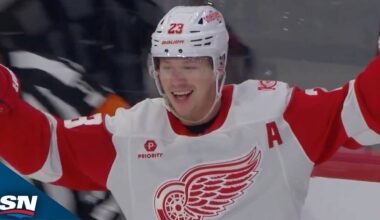Red Wings' Lucas Raymond Capitalizes On Wild Deflection For Goal Vs. Canadiens