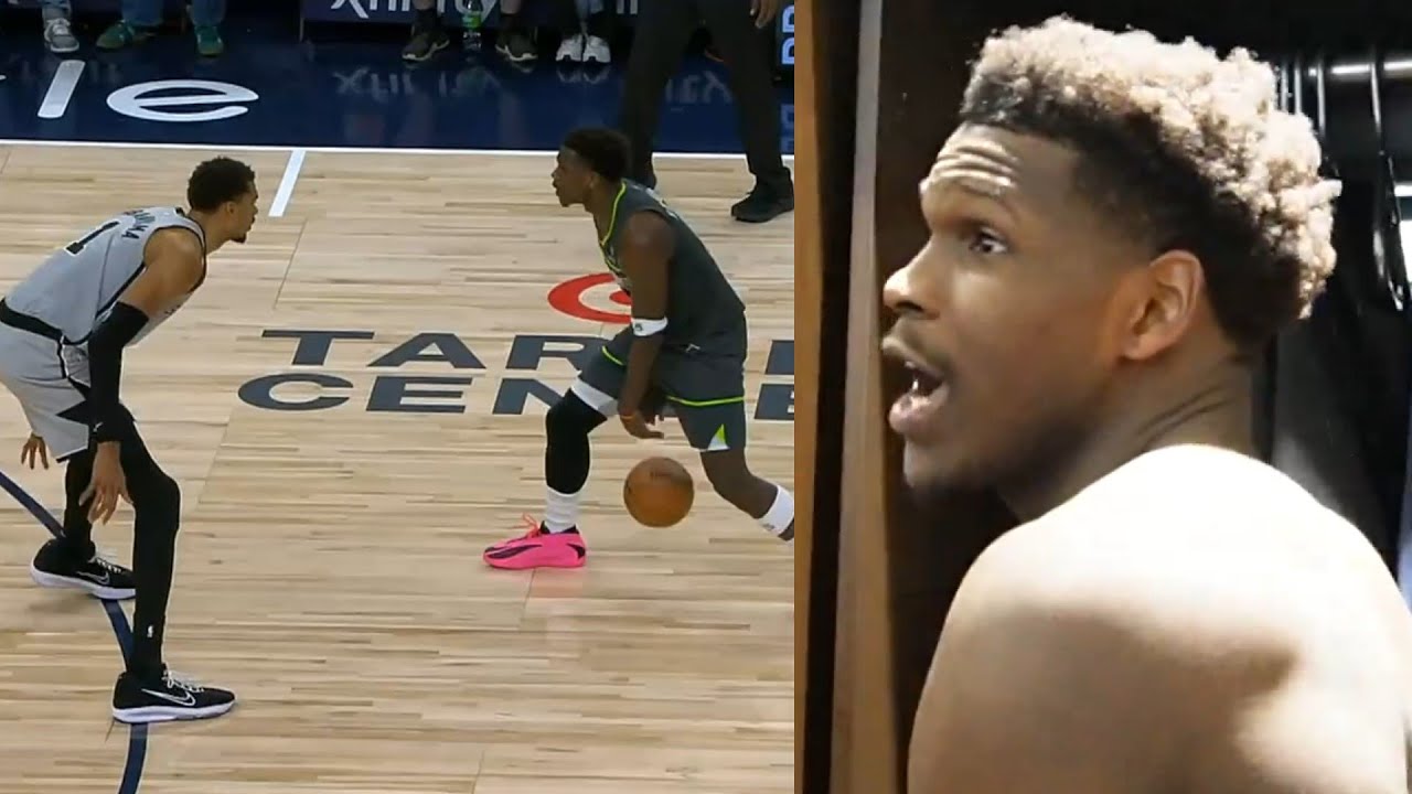 Anthony Edwards hilarious reaction to Wemby switching onto him before game winner