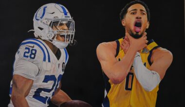 Painting of Jonathan Taylor and Tyrese Haliburton