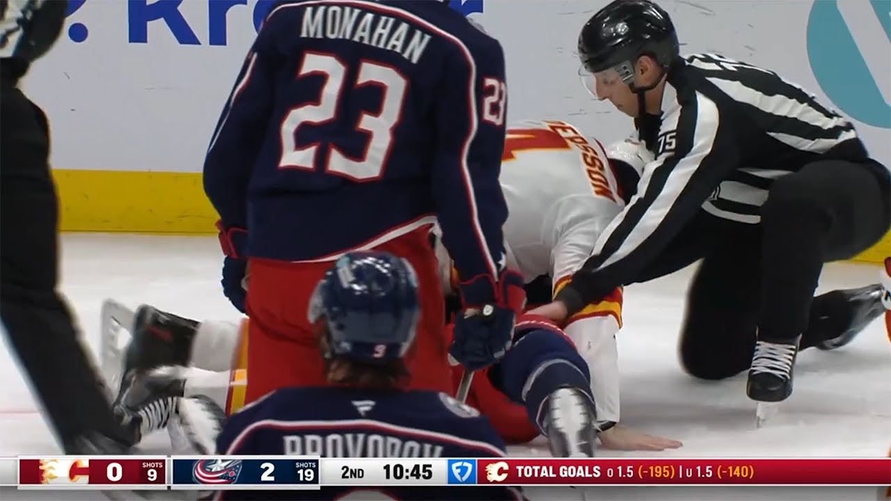 Rasmus Andersson Drops 🥊 Gloves 🥊 With Boone Jenner