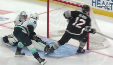 Cody Glass scores a goal against the Seattle Kraken
