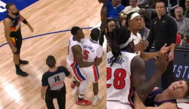 Ron Holland held back from Dillon Brooks then Isaiah Stewart bumps Gillespie after whistle