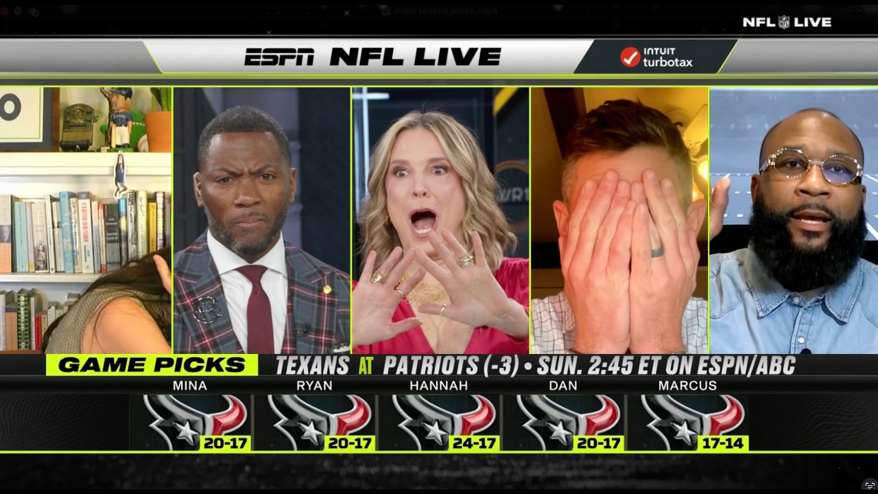 The NFL Live crew find out they all picked the Texans 😮 'This is bad, I’m changing my pick!' 🤣