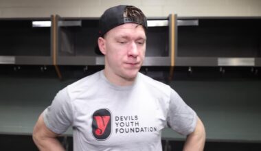 Palat, Bratt, Hischier & Keefe after a 5-2 win in Minny