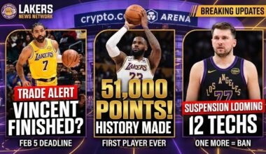 Lakers Breaking News: Luka Suspension Risk, LeBron Hits 51K, Gabe Vincent Trade Buzz