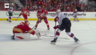 Simon Nemec scores a goal against the Calgary Flames