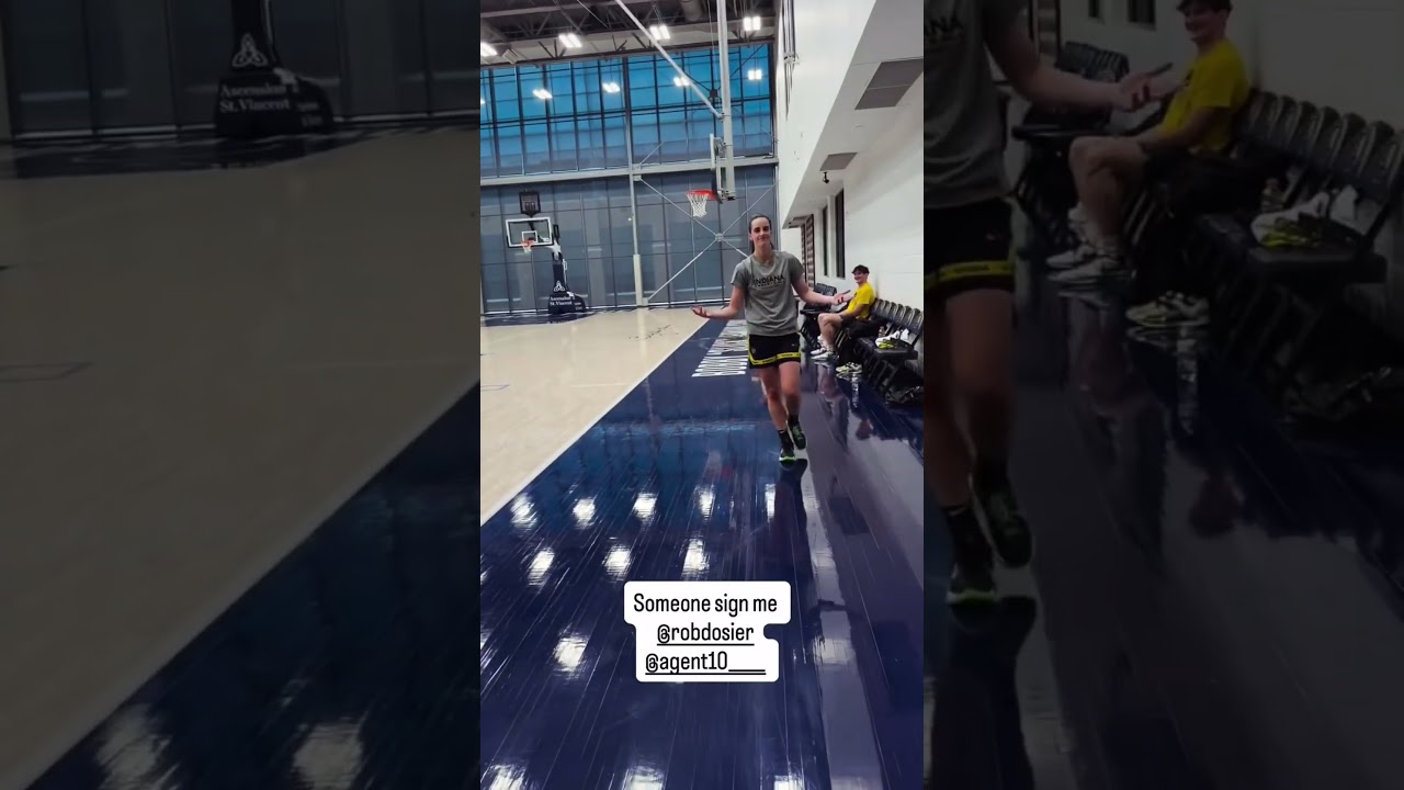 Caitlin Clark throwing football around at Indiana Pacers training facility