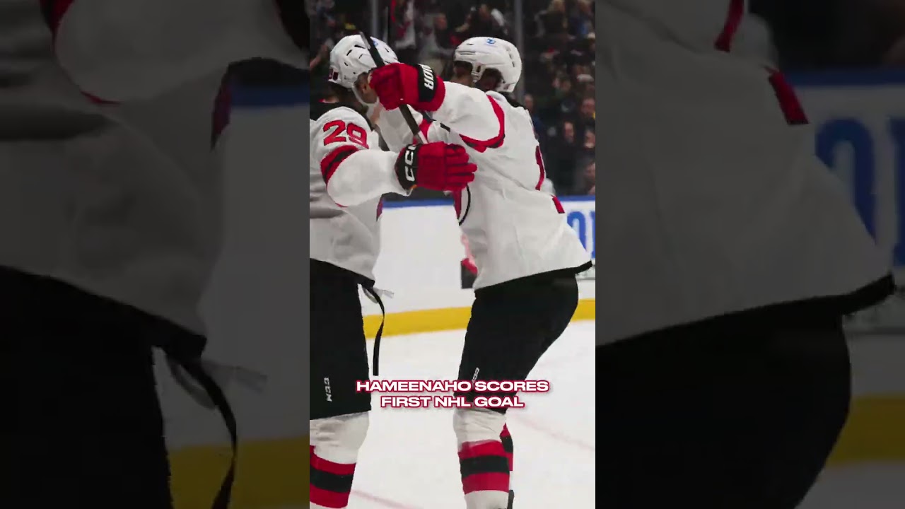 Perfect first NHL goal. 29/10. No notes. #lennihameenaho #njdevils #devilsvscanucks #NHL #hockey