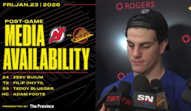 Buium, Chytil, Blueger & Adam Foote Post-Game Media | Canucks vs. Devils (Jan 23, 2026)