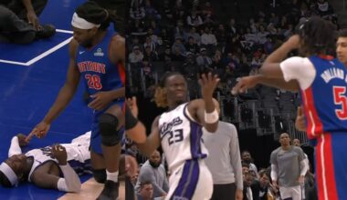 Isaiah Stewart points at Schroder then Ron Holland ejected for shoving Keon Ellis