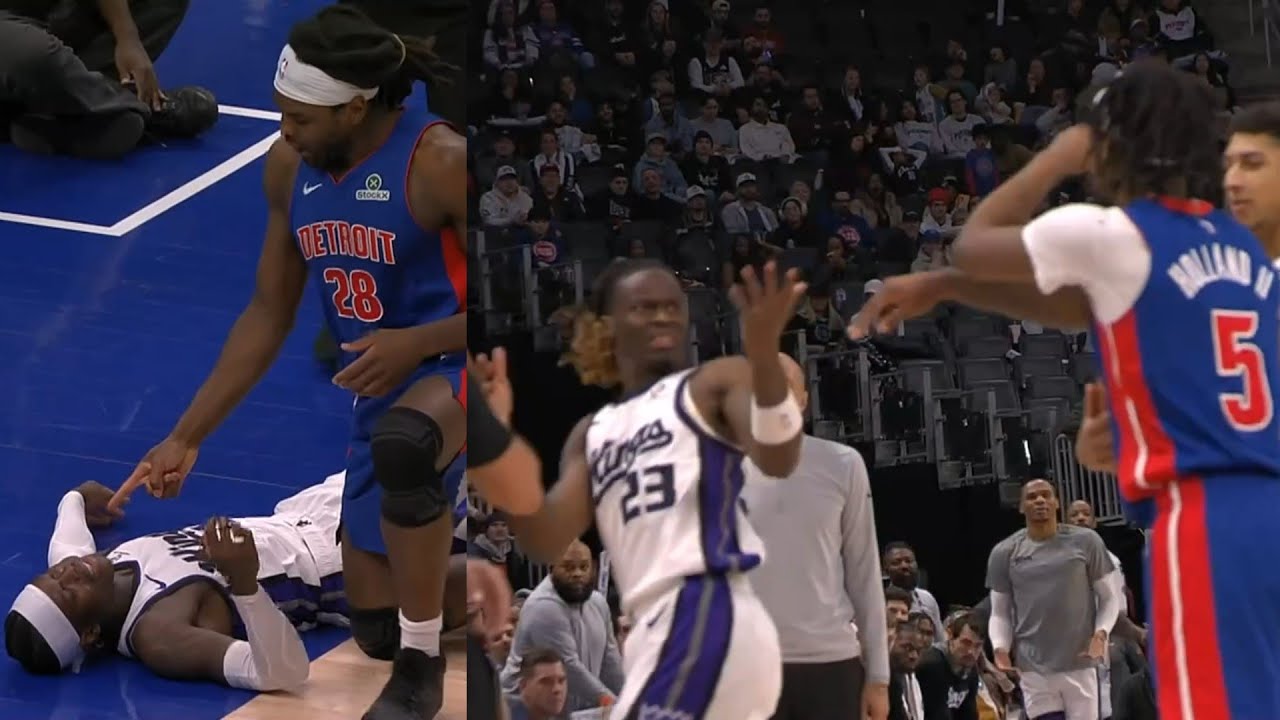 Isaiah Stewart points at Schroder then Ron Holland ejected for shoving Keon Ellis