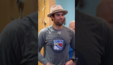 Robo gets the Broadway Hat 🎩 #matthewrobertson #nhl #nyr #hockey