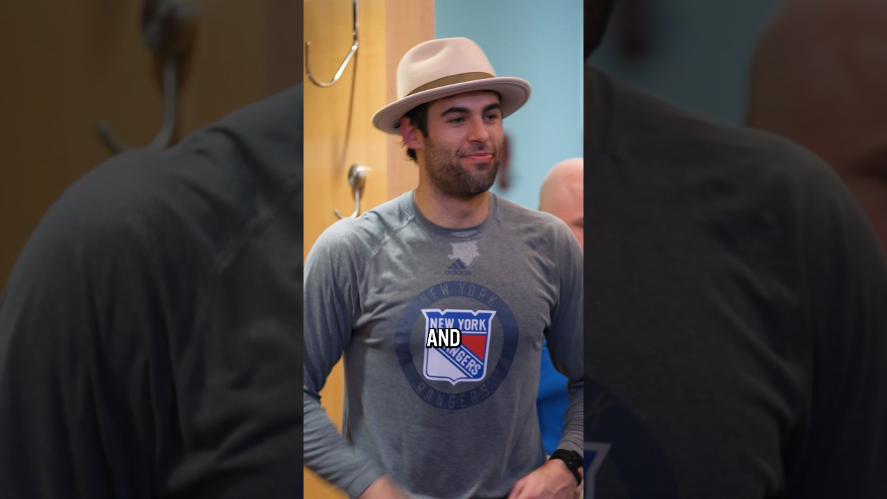 Robo gets the Broadway Hat 🎩 #matthewrobertson #nhl #nyr #hockey