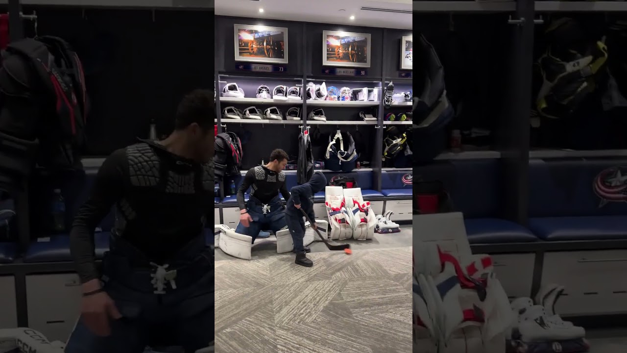 snow day for the Gudbranson kids = trying to score on dad’s teammates!