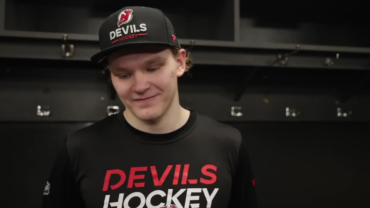 Hameenaho on scoring his first goal after Devils defeat Vancouver 5-4