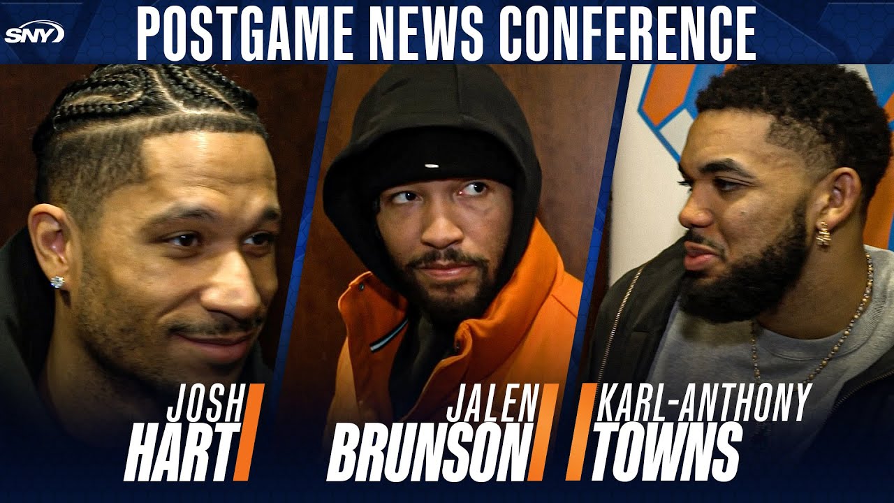 Josh Hart, Jalen Brunson and Karl-Anthony Towns talk team defense & Brunson milestone in Knicks win