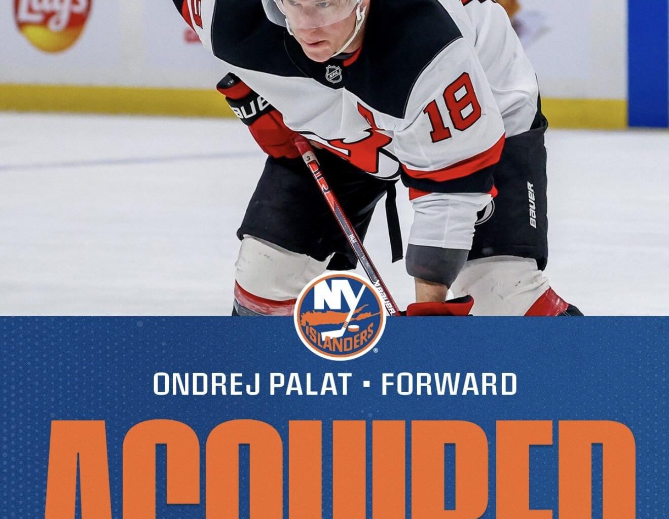 The New York Islanders have acquired Ondrej Palat, New Jersey Devils' own third round pick in 2026, and sixth round pick in 2027 in exchange for Maxim Tsyplakov.