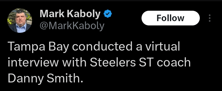 Tampa Bay conducted a virtual interview with Steelers ST coach Danny Smith.