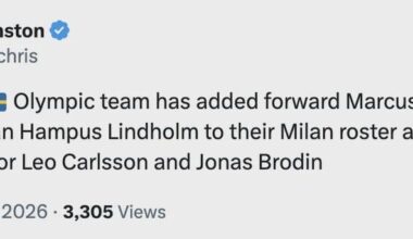 Marcus Johansson added to the Swedish Olympic team.