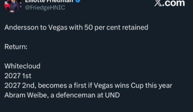 [Friedman] Andersson to Vegas with 50 per cent retained: