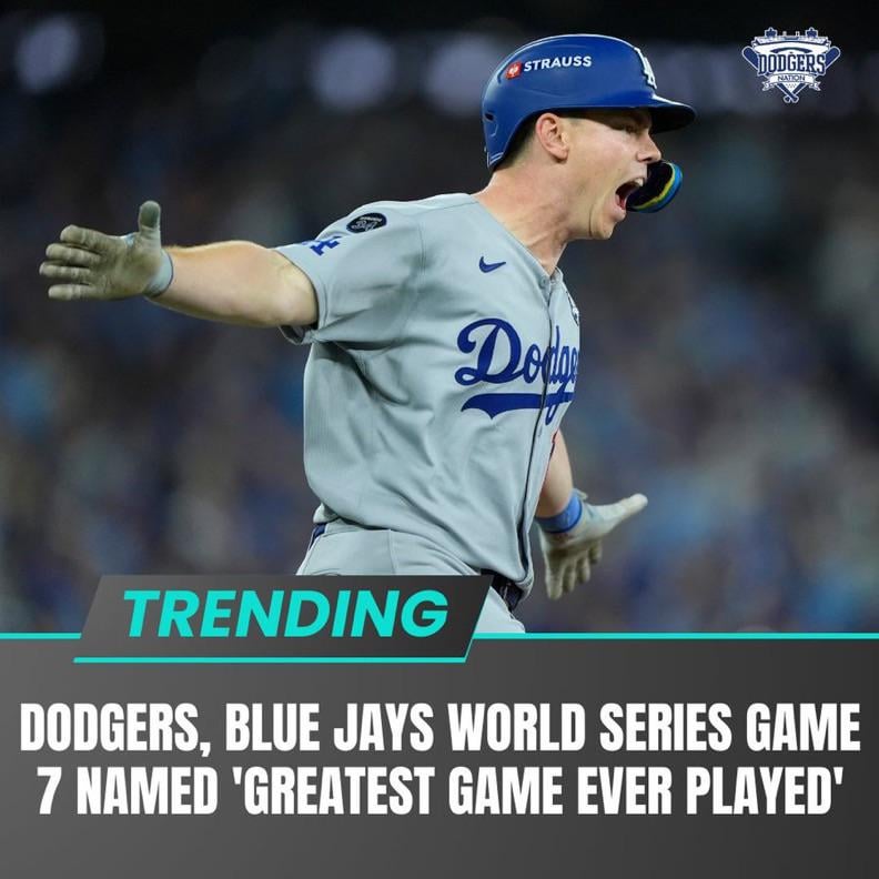The Dodgers vs. Blue Jays Game 7 of the World Series has been named 'Greatest Game Ever Played' by ESPN's Paul Hembekides 🔥 via Dodgers Nation