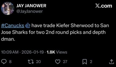 [Report] Canucks have traded Sherwood to SJS