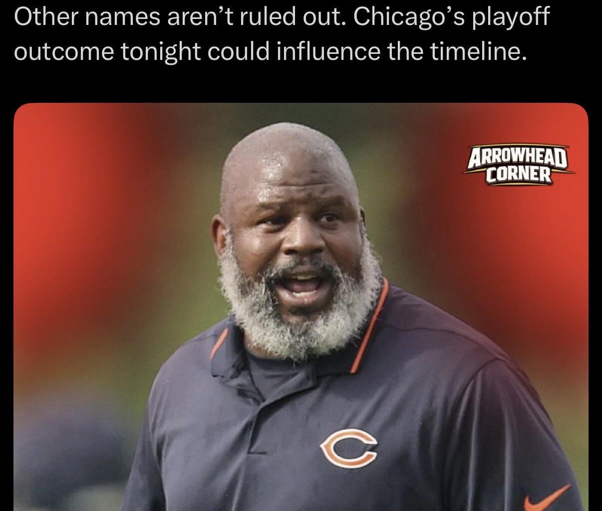 [Arrowhead Corner] Sources: The #Chiefs are internally reviewing OC options, with Bears RBs coach Eric Bieniemy currently emerging as the top candidate.