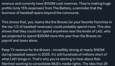 [Daniel Meyer] The Atlanta Braves financial statements are publicly available and serve as a general guide for understanding the business of baseball. Any good accountant can move some decimals here and there, but these are a good starting ground.