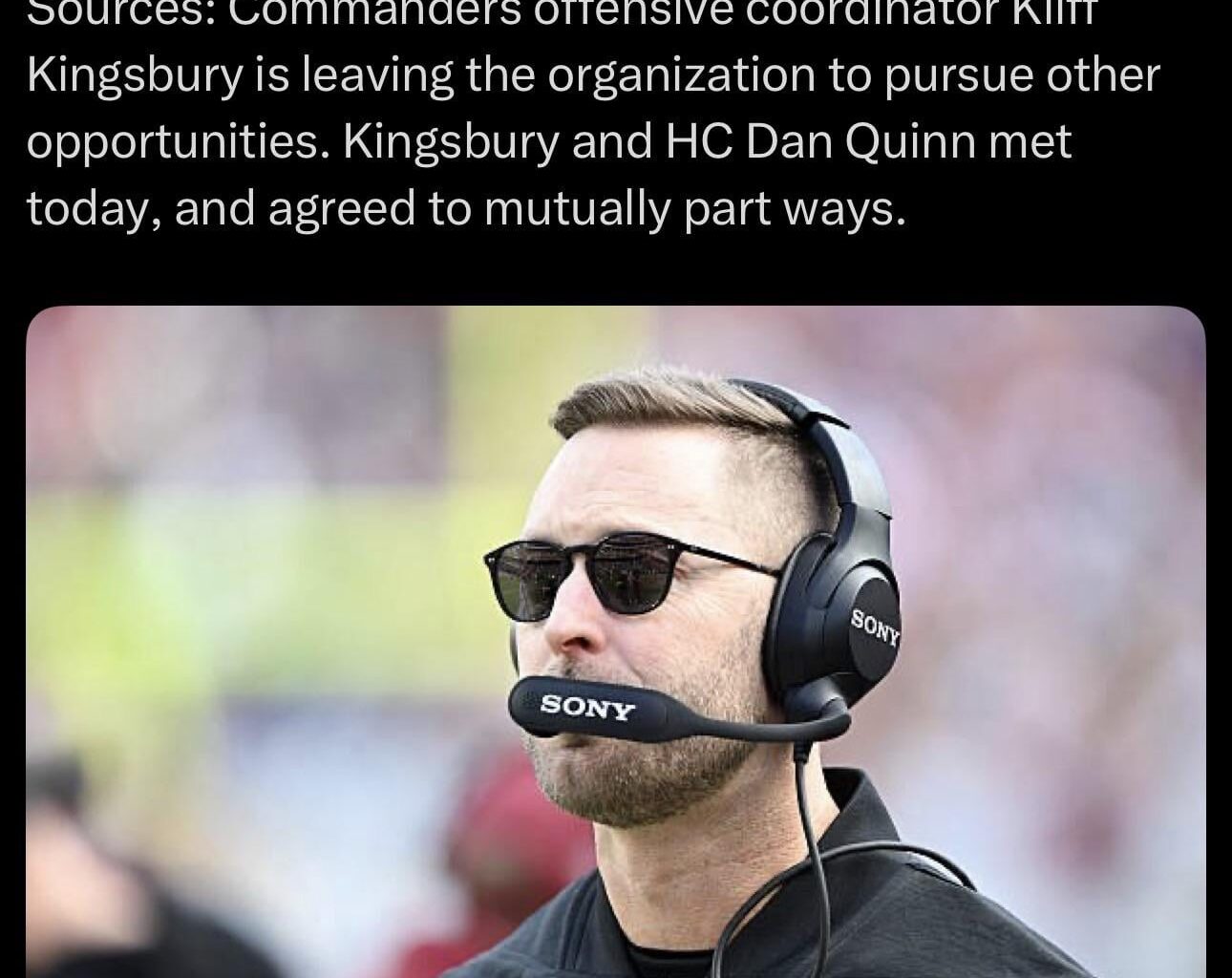 Possible Titans HC Candidate Kliff Kingsbury is parting ways with the Washington Commanders. It was previously reported that the Titans were set to request to interview Kingsbury.