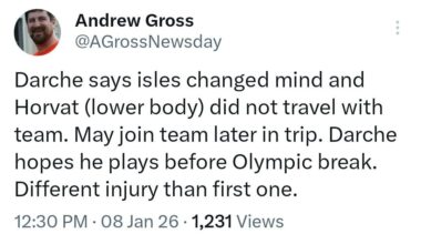 [Gross]: Horvat did not travel, may join the team later