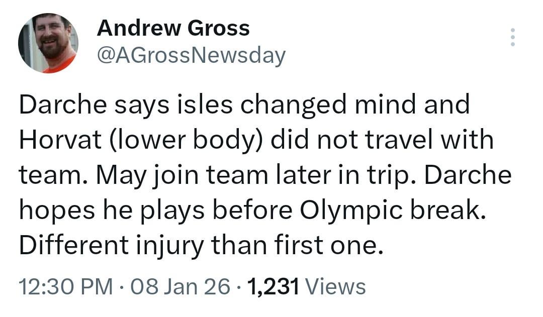 [Gross]: Horvat did not travel, may join the team later