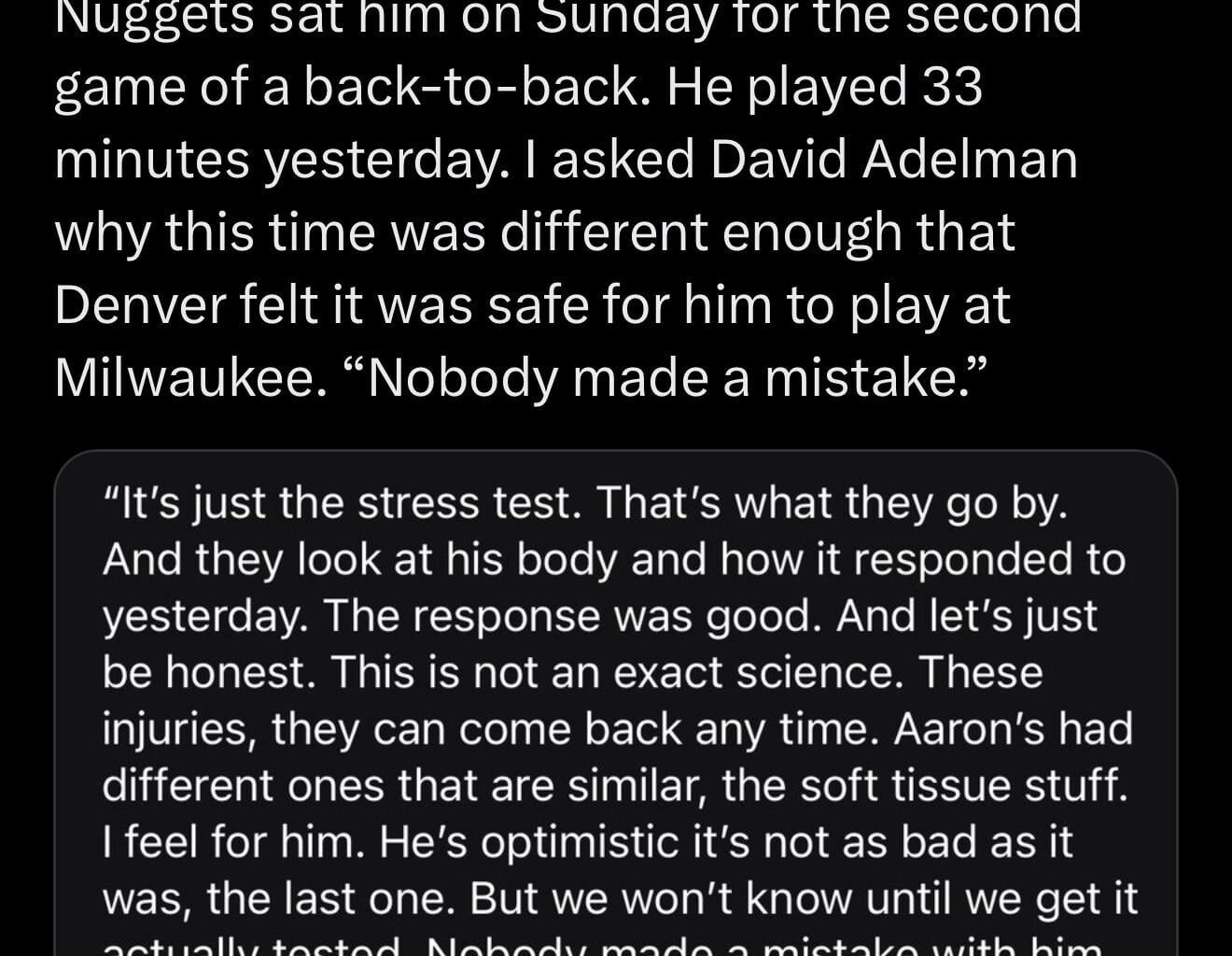 Coach Adelman on Mr. Nugget AG and his minutes🏔️🏀