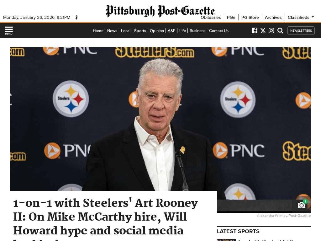Art Rooney II speaks about HC decision - Post Gazette 1-26-26 Paywall removed
