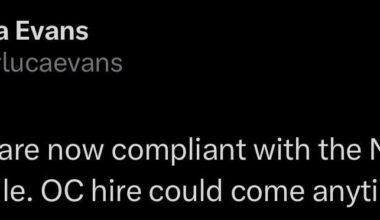 [Evans] #Broncos are now compliant with the NFL’s Rooney Rule. OC hire could come anytime.