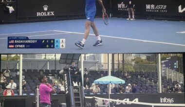 Sebastian Ofner believes he’s won the match after losing track of the score, Carmel High graduate Nishesh Basavareddy hits the Reggie Miller celebration after completing the comeback.